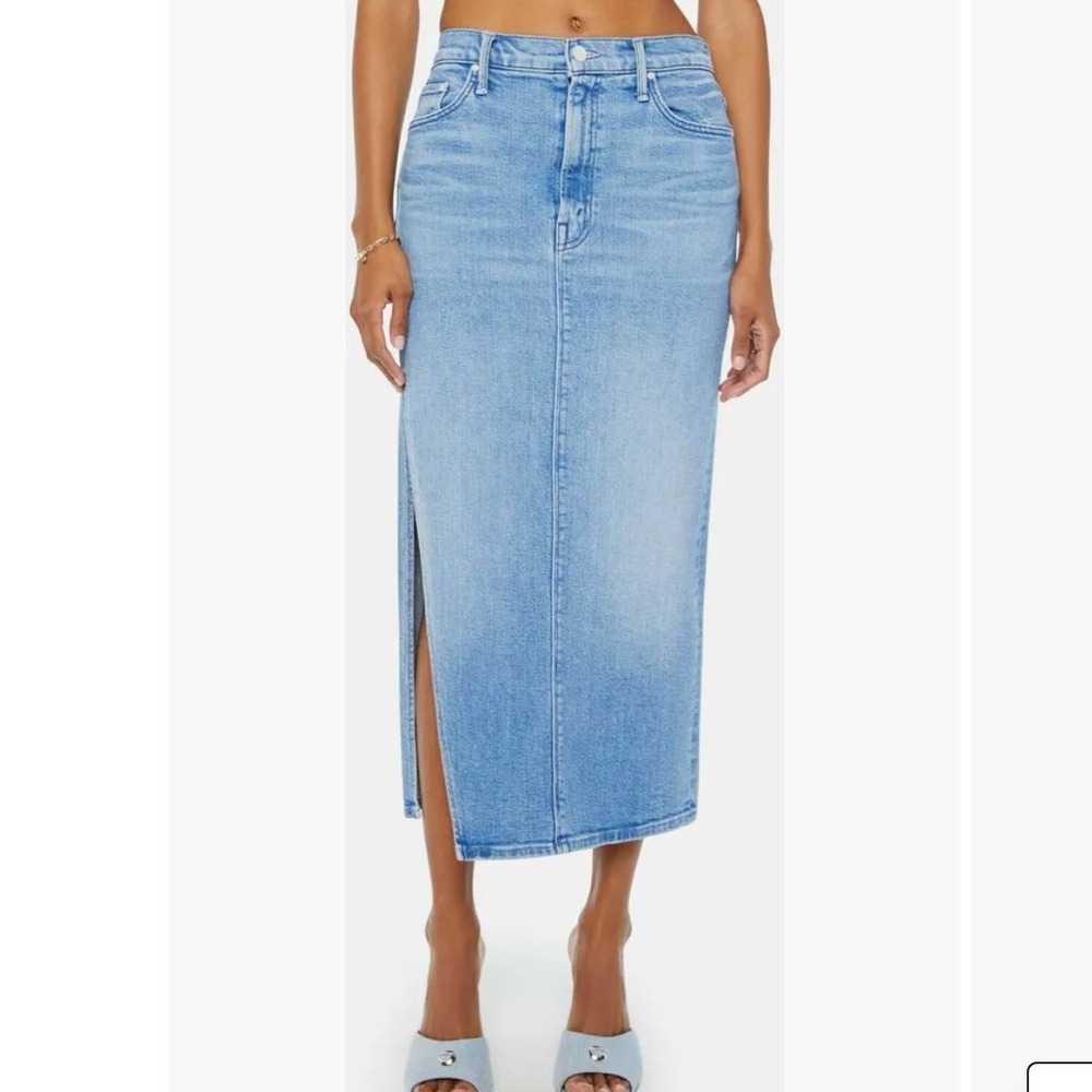MOTHER The Split Second Denim Midi Skirt Mediterranean Muse Blue 28 Western‎